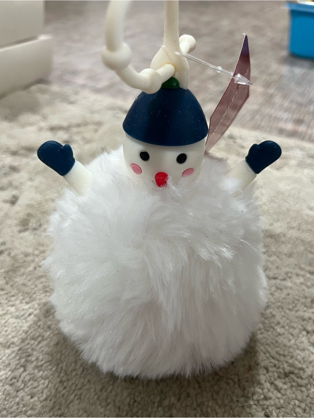 White Furry Snowman Pom Hand Sanitizer Holder with Navy Hat